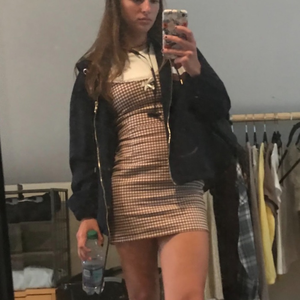 Brown Checkered Mini Dress